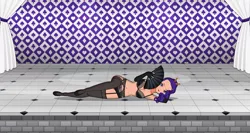Size: 1366x727 | Tagged: suggestive, derpibooru import, rarity, human, black panties, clothes, cute, draw me like one of your french girls, fan, garter belt, garter straps, gloves, hair bun, hair over one eye, hairpin, high heels, human coloration, humanized, image, kisekae, legs, legs together, lingerarity, lingerie, panties, pinup, png, pose, raribetes, shoes, socks, solo, stage, stockings, stupid sexy rarity, thigh highs, underwear