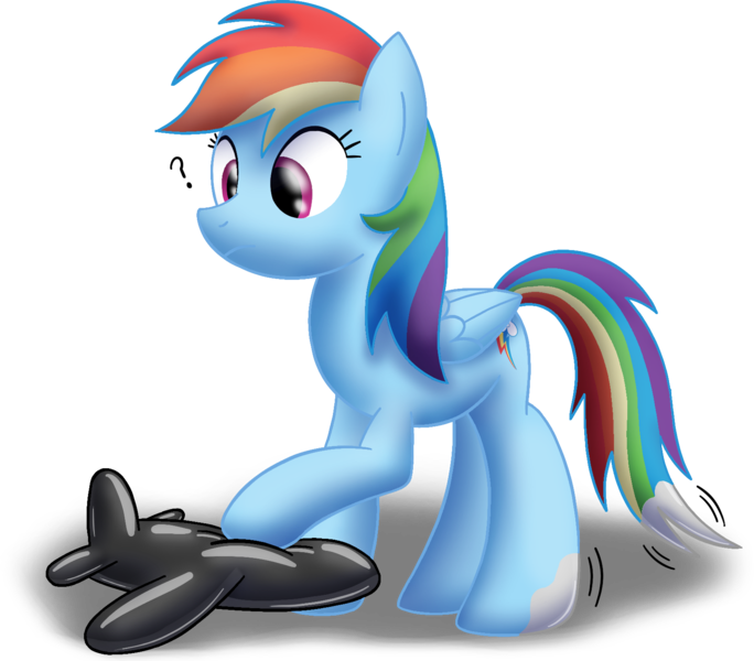 Size: 1626x1427 | Tagged: safe, artist:bladedragoon7575, derpibooru import, rainbow dash, pegasus, pony, commission, female, image, inanimate tf, inflatable, mare, plane, png, poking, pool toy, question mark, rubber, simple background, solo, transformation, transformation sequence, transparent background