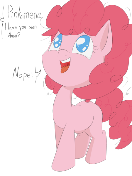 Size: 6000x8000 | Tagged: safe, artist:happy harvey, derpibooru import, pinkie pie, earth pony, pony, colored pupils, dialogue, drawn on phone, female, filly, image, implied anon, looking up, png, simple background, stomach bulges, tongue out, transparent background, vore