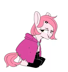 Size: 941x1001 | Tagged: safe, artist:tallaferroxiv, oc, unofficial characters only, earth pony, pony, cloak, clothes, earth pony oc, female, image, jpeg, lidded eyes, mare, one eye closed, simple background, sitting, socks, solo, tongue out, torn clothes, white background, wink