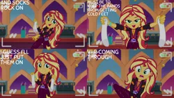 Size: 1280x720 | Tagged: safe, derpibooru import, edit, edited screencap, editor:quoterific, screencap, sunset shimmer, equestria girls, equestria girls series, how to backstage, spoiler:eqg series (season 2), camera shot, clothes, cute, female, geode of empathy, image, magical geodes, music festival outfit, open mouth, png, shimmerbetes, smiling, socks, solo