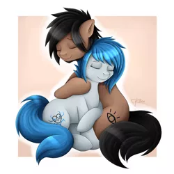 Size: 2480x2480 | Tagged: safe, artist:puggie, derpibooru import, oc, oc:proxy, oc:rena heartstep, earth pony, pony, beard, couple, cuddling, facial hair, female, image, male, png, simple background, straight