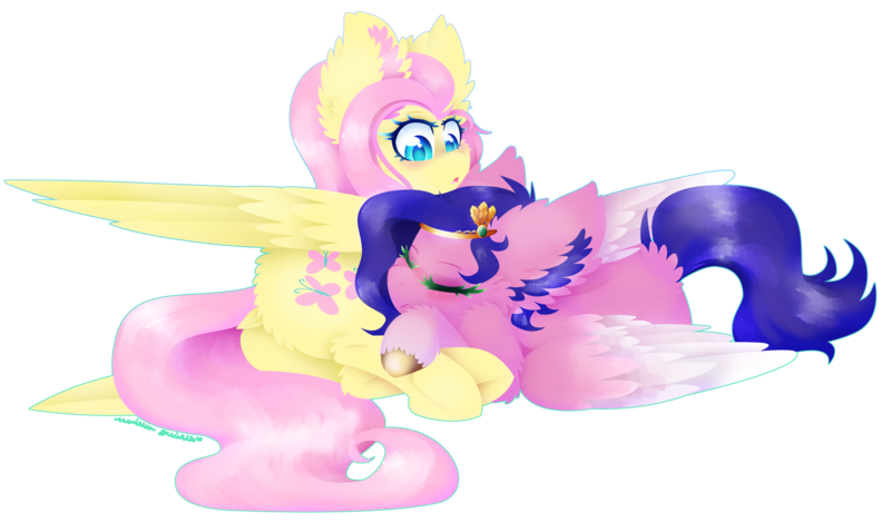 Size: 3923x2300 | Tagged: safe, artist:vanillaswirl6, derpibooru import, fluttershy, pipp petals, pegasus, cuddling, duo, eyes closed, fluffy, g5, generation leap, image, png, simple background, transparent background