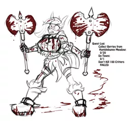Size: 1223x1176 | Tagged: semi-grimdark, artist:lil miss jay, derpibooru import, limestone pie, anthro, angry, axe, blood, boots, clothes, image, jpeg, mmo, screaming, shoes, sketch, skirt, solo, weapon