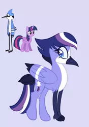 Size: 1431x2048 | Tagged: safe, derpibooru import, twilight sparkle, oc, bird, hybrid, pony, crossover, crossover shipping, female, image, interspecies offspring, jpeg, male, mordecai, mordetwi, offspring, parents:mordetwi, regular show, shipping, straight