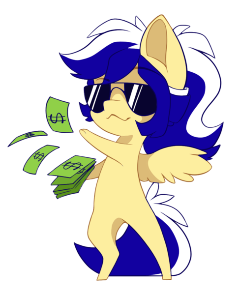 Size: 898x1105 | Tagged: safe, artist:arctic-fox, derpibooru import, oc, oc:animatedpony, unofficial characters only, pegasus, pony, bipedal, image, male, money, png, simple background, solo, sunglasses, transparent background, white outline