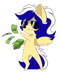 Size: 898x1105 | Tagged: safe, artist:arctic-fox, derpibooru import, oc, oc:animatedpony, unofficial characters only, pegasus, pony, bipedal, image, male, money, png, simple background, solo, sunglasses, transparent background, white outline