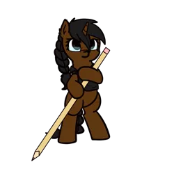 Size: 653x634 | Tagged: safe, artist:neuro, oc, oc:soadia, unofficial characters only, pony, unicorn, bipedal, braid, clothes, female, glasses, horn, image, mare, pencil, png, shirt, simple background, solo, transparent background, unicorn oc