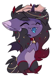 Size: 720x1049 | Tagged: safe, artist:arctic-fox, derpibooru import, oc, oc:rivibaes, unofficial characters only, alicorn, bat pony, bat pony alicorn, pony, bat wings, bell, bell collar, chibi, collar, hand, head pat, horn, image, pat, png, simple background, solo, transparent background, wings