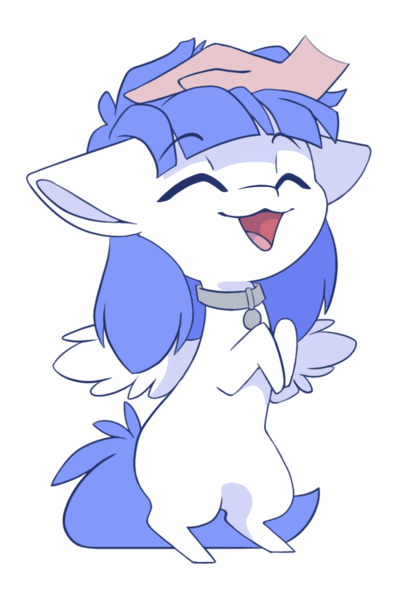 Size: 740x1101 | Tagged: safe, artist:arctic-fox, derpibooru import, oc, oc:snow pup, unofficial characters only, pegasus, pony, chibi, collar, hand, head pat, image, pat, png, simple background, solo, transparent background