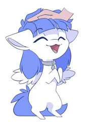 Size: 740x1101 | Tagged: safe, artist:arctic-fox, derpibooru import, oc, oc:snow pup, unofficial characters only, pegasus, pony, chibi, collar, hand, head pat, image, pat, png, simple background, solo, transparent background