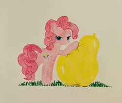 Size: 1280x1084 | Tagged: safe, artist:blackwo96777748, derpibooru import, pinkie pie, earth pony, pony, balloon, balloon fetish, butt, fetish, grass, image, jpeg, lidded eyes, looking at you, plot, solo, traditional art