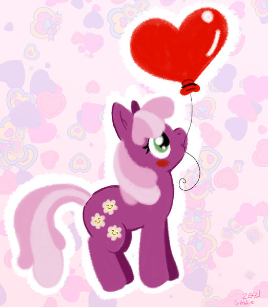 Size: 824x945 | Tagged: safe, artist:therainbowtroll, derpibooru import, cheerilee, balloon, blushing, cute, heart, heart balloon, hearts and hooves day, image, mouth hold, png, solo