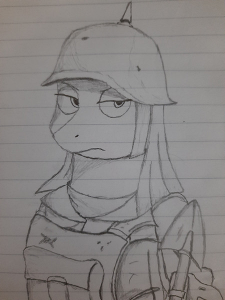 Size: 3000x4000 | Tagged: safe, artist:mustaphatr, derpibooru import, maud pie, earth pony, pony, equestria at war mod, image, jpeg, pickelhaube, shovel, traditional art