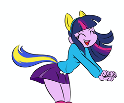 Size: 540x450 | Tagged: safe, artist:ponut_joe, derpibooru import, edit, twilight sparkle, equestria girls, equestria girls (movie), ^^, adorkable, animated, cheerleader, clothes, cute, dancing, dork, eyes closed, female, frame by frame, gif, helping twilight win the crown, image, miniskirt, no nose, open mouth, simple background, skirt, smiling, solo, tail, twiabetes, white background, wondercolts