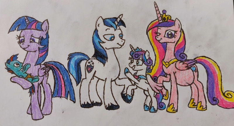 Size: 3594x1943 | Tagged: safe, artist:someguy458, derpibooru import, princess cadance, princess flurry heart, shining armor, twilight sparkle, twilight sparkle (alicorn), oc, oc:bookworm, alicorn, pony, series:rubyandfriends, belly, family, female, image, jpeg, looking at you, male, maternity, offspring, older, older flurry heart, one eye closed, parent:princess cadance, parent:shining armor, parent:twilight sparkle, parents:shiningcadance, pregnant, shiningcadance, shipping, sparkle family, straight, wink, winking at you