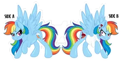 Size: 1600x815 | Tagged: semi-grimdark, artist:missmele-madness, derpibooru import, part of a set, rainbow dash, pegasus, pony, fanfic:rainbow factory, blood, deviantart watermark, duality, fanfic art, image, obtrusive watermark, png, rainbow factory dash, simple background, solo, transparent background, watermark, white outline