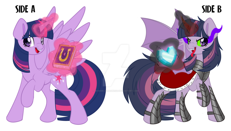 Size: 1600x911 | Tagged: safe, artist:missmele-madness, derpibooru import, part of a set, twilight sparkle, twilight sparkle (alicorn), alicorn, bat pony, bat pony alicorn, pony, bat ponified, bat wings, book, corrupted, corrupted twilight sparkle, crystal heart, dark magic, deviantart watermark, duality, forked tongue, horn, image, magic, obtrusive watermark, png, race swap, simple background, sombra eyes, sombra's cape, tongue out, transparent background, twibat, tyrant sparkle, watermark, white outline, wings