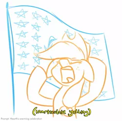 Size: 1435x1421 | Tagged: safe, artist:moonatik, derpibooru import, applejack, earth pony, pony, applejack's hat, bill dauterive, cowboy hat, equestrian flag, female, hat, image, jpeg, king of the hill, mare, sketch, solo, waving, yelling