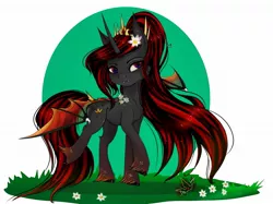 Size: 1947x1456 | Tagged: safe, artist:martazap3, derpibooru import, oc, alicorn, dracony, dragon, hybrid, pony, black and red mane, crown, dragon wings, flower, flower in hair, horn, horns, image, jewelry, jpeg, mlpoc, regalia, solo, wings