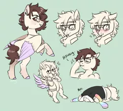 Size: 900x810 | Tagged: safe, artist:lavvythejackalope, derpibooru import, oc, unofficial characters only, pegasus, pony, blushing, bust, c, clothes, ear piercing, glasses, green background, image, partial color, pegasus oc, piercing, png, rearing, simple background, solo, transparent background, wings