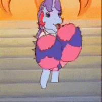 Size: 200x200 | Tagged: safe, derpibooru import, screencap, sparkler (g1), earth pony, pony, escape from catrina, my little pony 'n friends, animated, bipedal, cheerleader, cheerleader outfit, clothes, g1, gif, image
