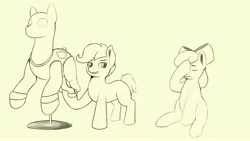 Size: 3840x2160 | Tagged: safe, artist:flutterfigle, derpibooru import, apple bloom, scootaloo, the show stoppers, image, jpeg, mannequin, monochrome