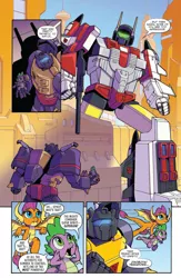 Size: 1200x1845 | Tagged: safe, artist:caseycoller, derpibooru import, idw, smolder, spike, dragon, robot, spoiler:comic, spoiler:the magic of cybertron04, combiner, crossover, cybertron, dinobot, female, grimlock, image, jpeg, male, superion, the magic of cybertron, transformers, winged spike