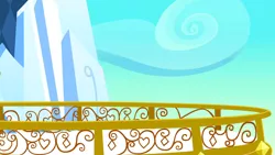 Size: 1280x720 | Tagged: safe, derpibooru import, screencap, games ponies play, background, balcony, cloud, crystal castle, crystal empire, image, no pony, png, scenic ponyville