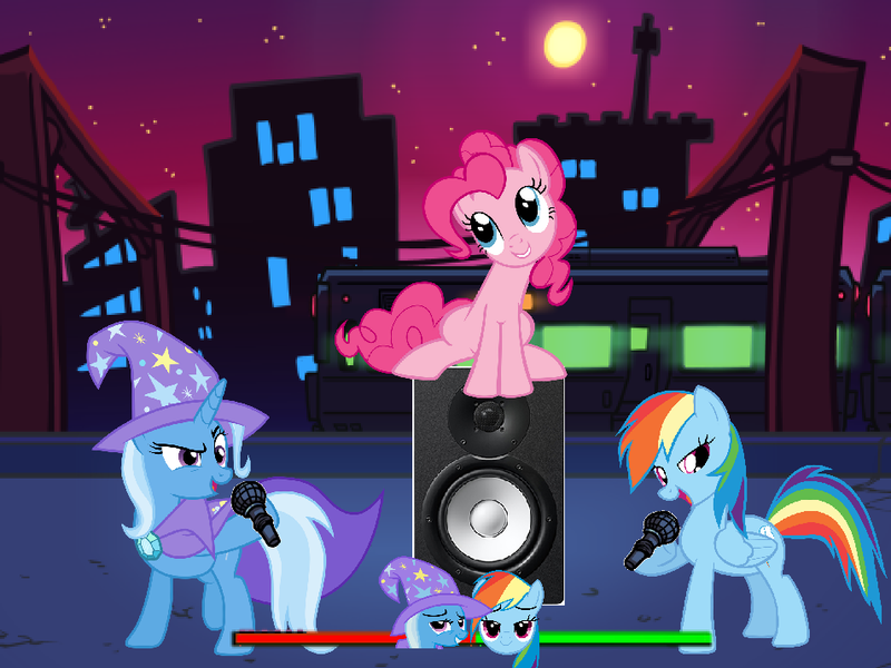 Size: 953x715 | Tagged: safe, artist:joelleart13, derpibooru import, pinkie pie, rainbow dash, trixie, image, png, singing