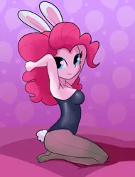 Size: 3416x4500 | Tagged: suggestive, artist:tjpones, derpibooru import, pinkie pie, equestria girls, adorasexy, arm behind head, armpits, bare shoulders, breasts, bunny ears, bunny suit, busty pinkie pie, clothes, cute, diapinkes, female, image, kneeling, leotard, looking at you, pantyhose, playboy bunny, playboy bunny pinkie pie, png, sexy, sleeveless, smiling, solo, solo female, stocking feet, strapless, stupid sexy pinkie