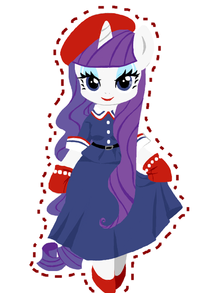 Size: 600x800 | Tagged: safe, artist:nonananana, derpibooru import, rarity, anthro, pony, unicorn, beret, bipedal, clothes, dress, female, hat, image, looking at you, mare, png, simple background, white background