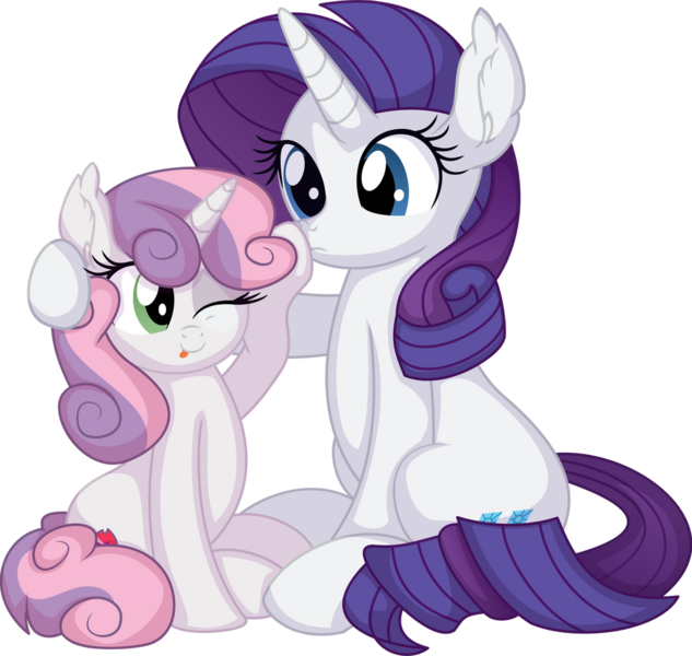 Size: 1024x971 | Tagged: safe, artist:cyanlightning, derpibooru import, rarity, sweetie belle, pony, unicorn, .svg available, absurd resolution, boop, cute, duo, female, filly, image, mare, one eye closed, png, siblings, simple background, sisters, sitting, transparent background, vector, wink