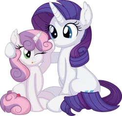 Size: 1024x971 | Tagged: safe, artist:cyanlightning, derpibooru import, rarity, sweetie belle, pony, unicorn, .svg available, absurd resolution, boop, cute, duo, female, filly, image, mare, one eye closed, png, siblings, simple background, sisters, sitting, transparent background, vector, wink