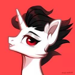 Size: 3000x3000 | Tagged: safe, artist:rrd-artist, derpibooru import, oc, oc:凌宇, unofficial characters only, pony, unicorn, bust, grin, high res, horn, image, jpeg, looking at you, male, red background, simple background, smiling, smiling at you, solo, stallion, unicorn oc