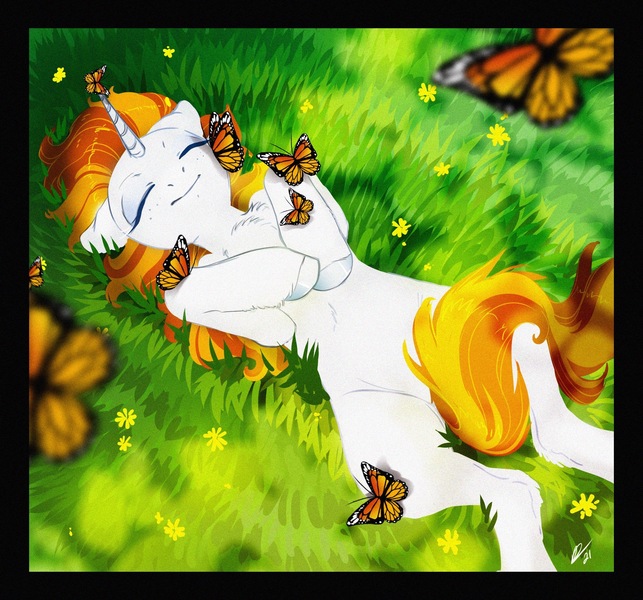 Size: 2230x2081 | Tagged: safe, artist:opalacorn, derpibooru import, oc, unofficial characters only, butterfly, insect, pony, unicorn, image, jpeg, solo