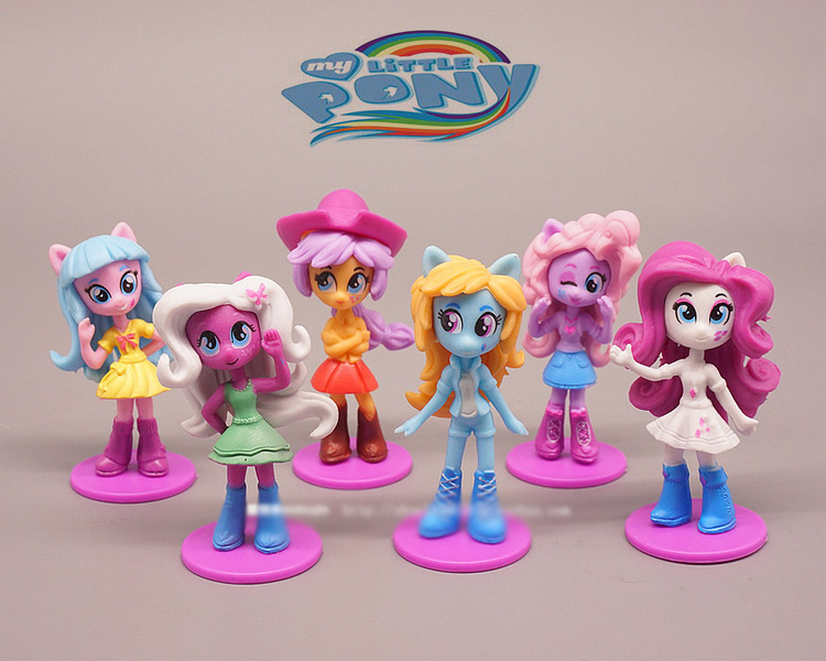 Size: 875x700 | Tagged: safe, derpibooru import, edit, applejack, fluttershy, pinkie pie, rainbow dash, rarity, twilight sparkle, equestria girls, applejack's hat, bootleg, clothes, cowboy hat, doll, dress, equestria girls minis, fake, funny, hat, image, irl, jpeg, mane six, my little pony logo, photo, recolor, skirt, toy