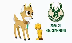 Size: 884x530 | Tagged: safe, artist:cheezedoodle96, derpibooru import, idw, bramble, deer, basketball, idw showified, image, milwaukee bucks, nba, png, show accurate, simple background, solo, sports