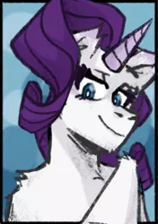 Size: 741x1054 | Tagged: safe, alternate version, artist:lion-buddy, derpibooru import, rarity, pony, unicorn, bust, female, horn, image, jpeg, mare, smiling, solo