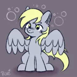 Size: 1024x1024 | Tagged: safe, artist:dearysnowy, derpibooru import, derpy hooves, pegasus, pony, bubble, female, gray background, image, jpeg, mare, simple background, solo, spread wings, wings