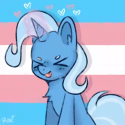 Size: 1024x1024 | Tagged: safe, artist:dearysnowy, derpibooru import, trixie, pony, unicorn, ><, beanbrows, chest fluff, cute, diatrixes, eyebrows, eyes closed, gender headcanon, heart, image, jpeg, pride, pride flag, tongue out, trans trixie, transgender, transgender pride flag