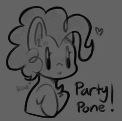 Size: 813x805 | Tagged: safe, artist:dearysnowy, derpibooru import, pinkie pie, bust, chest fluff, grayscale, heart, image, monochrome, party pony, png, sketch, solo