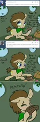 Size: 650x1954 | Tagged: safe, artist:toadstool-prancer, derpibooru import, doctor whooves, time turner, oc, oc:tantamount, earth pony, pony, disguise, disguised changeling, food, image, png, solo, tantamount time turner