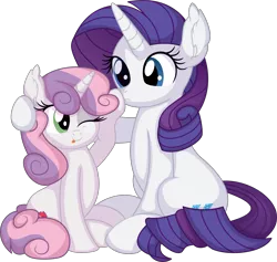 Size: 7335x6950 | Tagged: safe, artist:cyanlightning, derpibooru import, rarity, sweetie belle, pony, unicorn, .svg available, absurd resolution, boop, cute, duo, female, filly, image, mare, one eye closed, png, siblings, simple background, sisters, sitting, transparent background, vector, wink