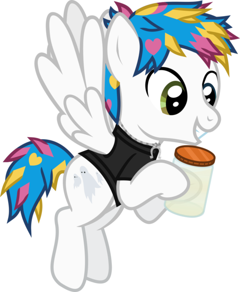 Size: 921x1120 | Tagged: safe, artist:lightningbolt, derpibooru import, ponified, pegasus, pony, .svg available, awsten knight, clothes, derpibooru exclusive, dyed mane, dyed tail, flying, grin, heterochromia, hoof hold, horseshoes, image, jar, jarate, jewelry, male, necklace, pee in container, png, shirt, simple background, smiling, solo, stallion, t-shirt, transparent background, urine, vector, waterparks, wings