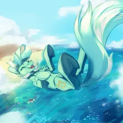 Size: 1900x1900 | Tagged: safe, artist:dumddeer, derpibooru import, bon bon, lyra heartstrings, sweetie drops, unicorn, cloud, falling, image, jpeg, ocean, swimming, water