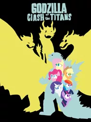 Size: 3024x4032 | Tagged: safe, artist:lordshrekzilla20, derpibooru import, applejack, fluttershy, pinkie pie, rainbow dash, rarity, twilight sparkle, kaiju, fanfic, fanfic:godzilla:clash of the titans, fanfic art, fanfic cover, godzilla, godzilla (series), image, king ghidorah, mane six, png