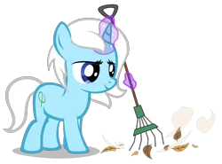 Size: 2620x1940 | Tagged: safe, artist:strategypony, derpibooru import, oc, oc:eula phi, pony, unicorn, female, filly, horn, image, leaves, magic, png, rake, simple background, sweeping, telekinesis, transparent background, unicorn oc