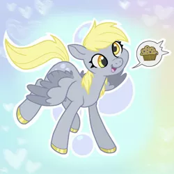 Size: 1800x1800 | Tagged: safe, artist:twistygrins, derpibooru import, derpy hooves, pegasus, pony, colored hooves, cute, derpabetes, female, food, heart, image, jpeg, mare, muffin, open mouth, pictogram, solo, speech bubble, that pony sure does love muffins, two toned wings, wings