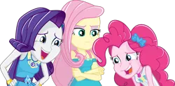 Size: 5464x2713 | Tagged: safe, artist:steyrrdash, derpibooru import, fluttershy, pinkie pie, rarity, equestria girls, equestria girls series, female, fluttershy is not amused, geode of fauna, geode of shielding, geode of sugar bombs, high res, image, laughing, laughing wolves meme, magical geodes, meme, open mouth, png, ponified meme, rarity peplum dress, simple background, transparent background, trio, trio female, unamused, vector